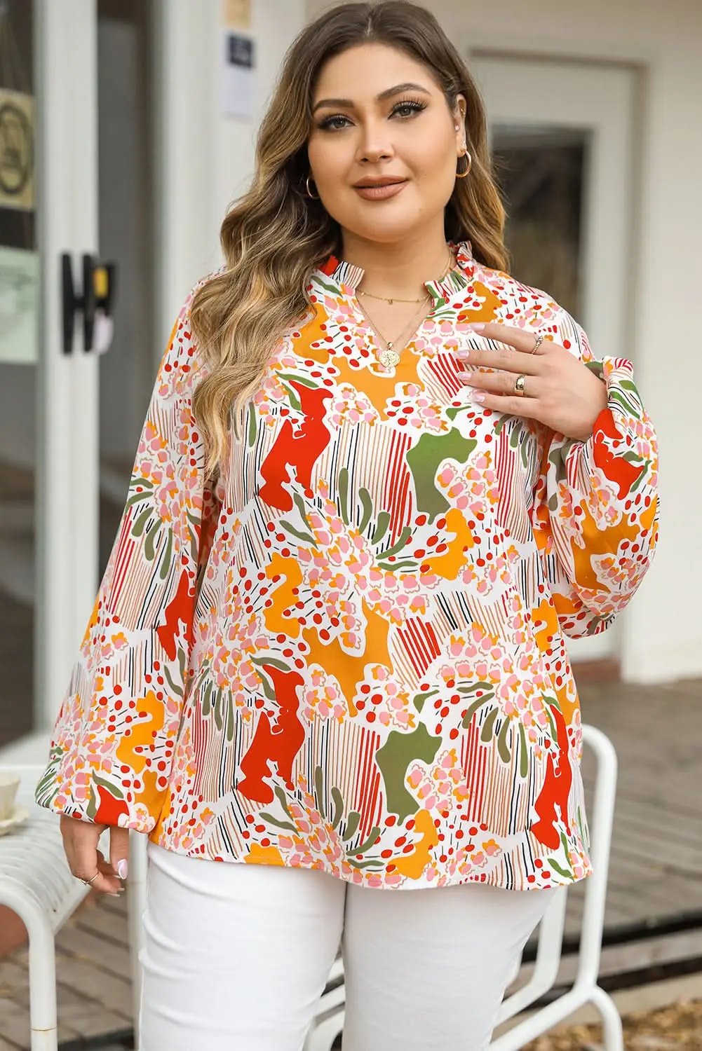Floral abstract plus size blouse - Love Salve